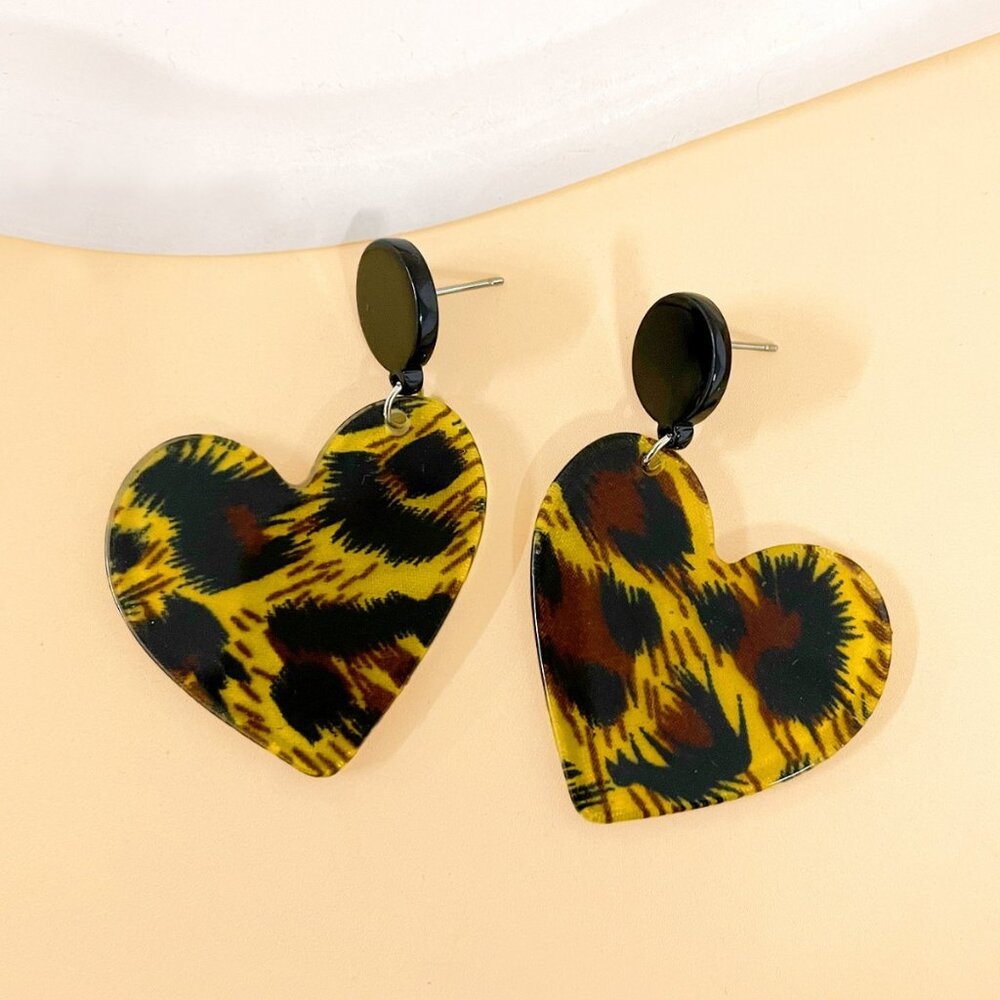 Leopard Print Heart Earrings